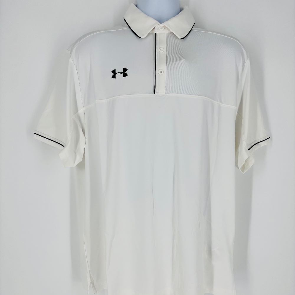 New Under Armour Men's "Heat Gear" Loose Fit Polo White/Green Size: L